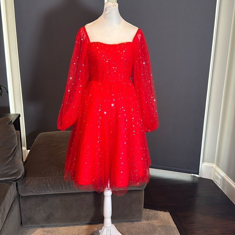 Women’s Red Short Stars & Moons Party Homecoming Dress Corset Back Size 0 NEW